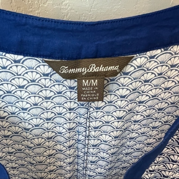 Tommy Bahama Fan Festival split neck dress shell print blue lightweight sz M - Picture 3 of 11